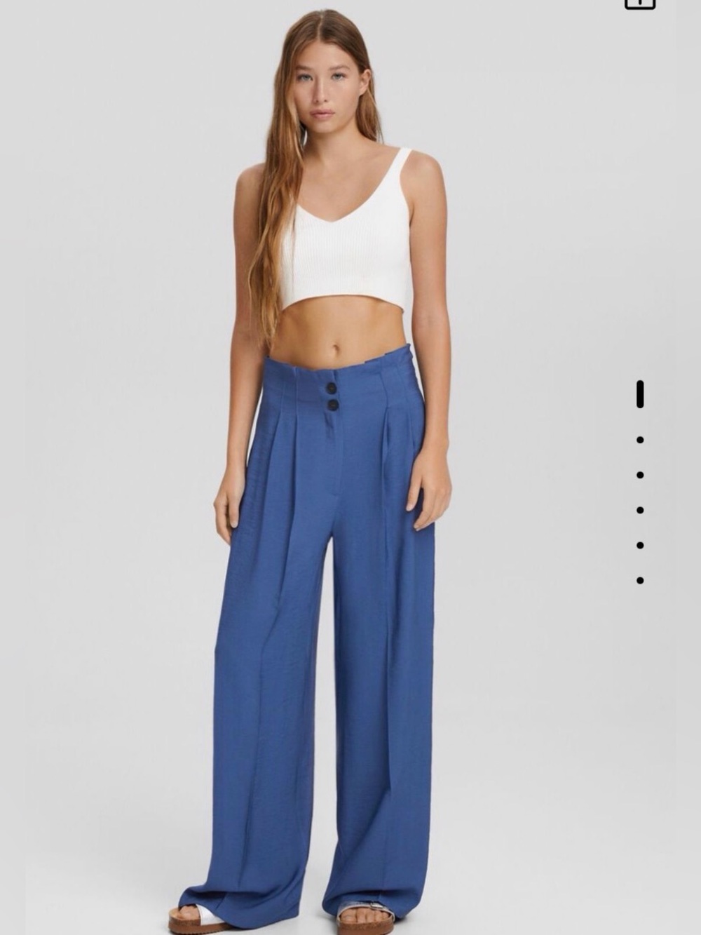 Bershka Wide-Leg High-Waist Pants in Blue